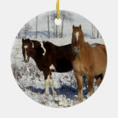 Paarden verven in sneeuw keramisch ornament (Achterkant)