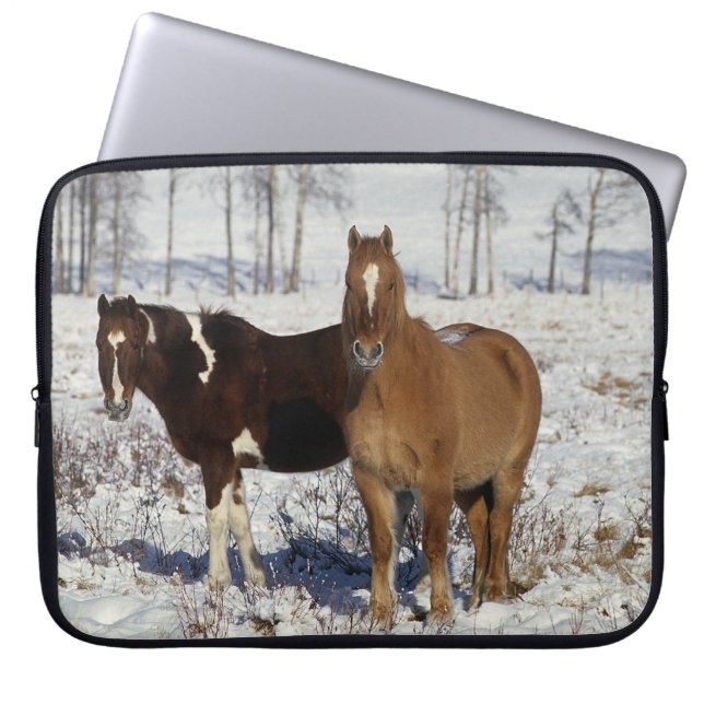 Paarden verven in sneeuw laptop sleeve (Voorkant)
