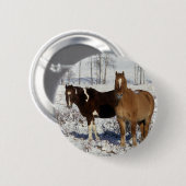 Paarden verven in sneeuw ronde button 5,7 cm (Voorkant /achterkant)