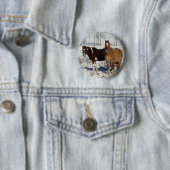 Paarden verven in sneeuw ronde button 5,7 cm (In situ)