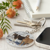 Paarden verven in sneeuw sleutelhanger (Voorkant Rechts)