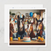 Paarden vieren verjaardag w/taart en petten, jonge kaart (Voorkant / Achterkant)