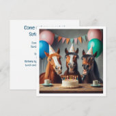 Paarden vieren verjaardag w/taart en petten kaart (Voorkant / Achterkant)