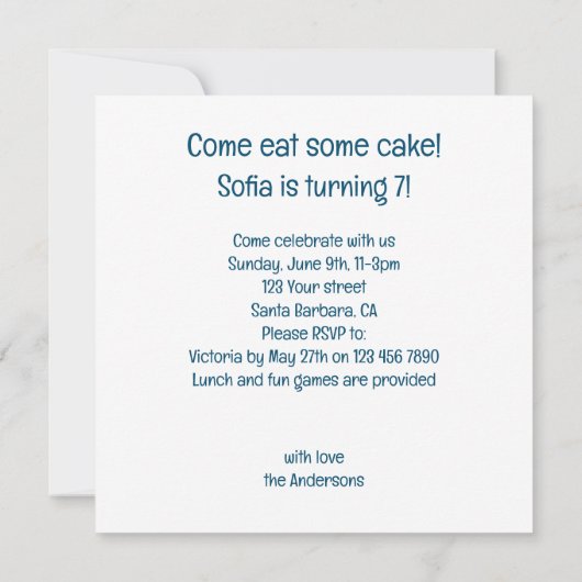 Paarden vieren verjaardag w/taart en petten kaart (Achterkant)