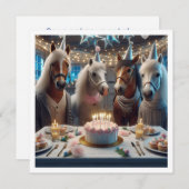 Paarden vieren verjaardag w/taart en petten kaart (Voorkant / Achterkant)
