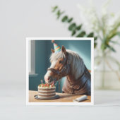 Paarden vieren verjaardag w/taart en petten kaart (Staand voorkant)