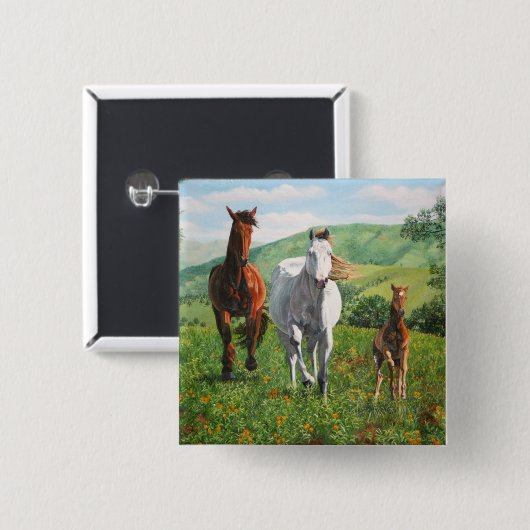 paarden vierkante button 5,1 cm (Voorkant /achterkant)