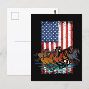 PAARDEN VINTAGE AMERIKAANSE VLAG VERVAAGD BRIEFKAART