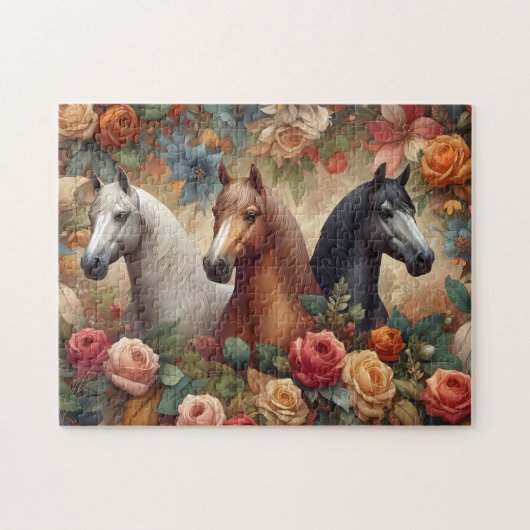 Paarden Vintage Rozen Legpuzzel (Horizontaal)