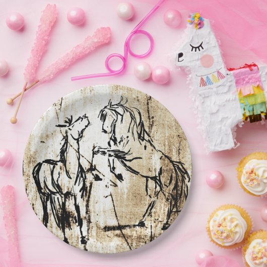 Paarden voor het fokken van paardenkunst papieren bordje (Feest)