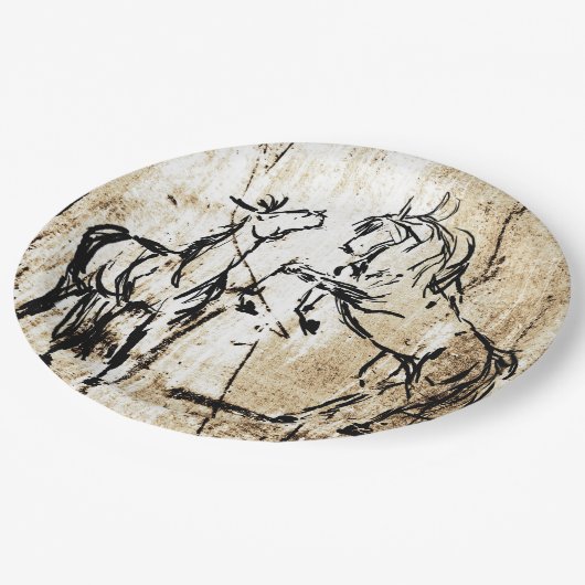 Paarden voor het fokken van paardenkunst papieren bordje (Gekanteld)