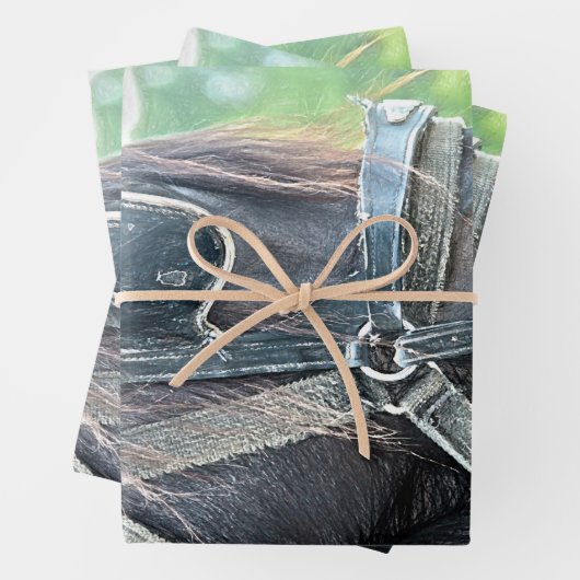 Paarden Western Rustic Brown Green Decoupage Inpakpapier Vel (In situ)