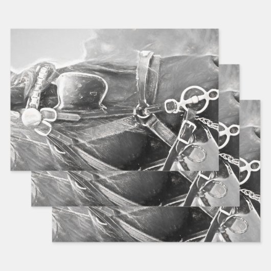 Paarden Western Rustisch zwart en witte  kunst Inpakpapier Vel (Set)