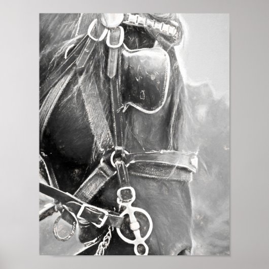 Paarden Western Rustisch zwart en witte  kunst Poster (Voorkant)