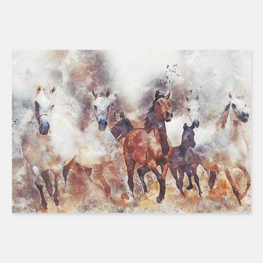 Paarden Westerne ontkoppelingspieken Waterverf Inpakpapier Vel (Voorkant 2)