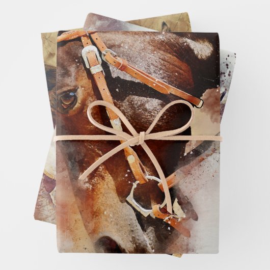 Paarden Westerne ontkoppelingspieken Waterverf Inpakpapier Vel (In situ)