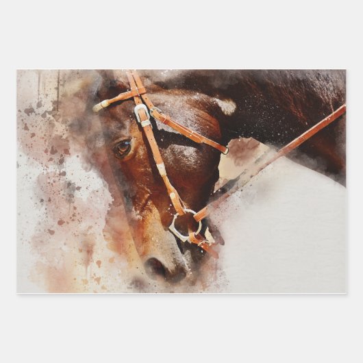 Paarden Westerne ontkoppelingspieken Waterverf Inpakpapier Vel (Voorkant)