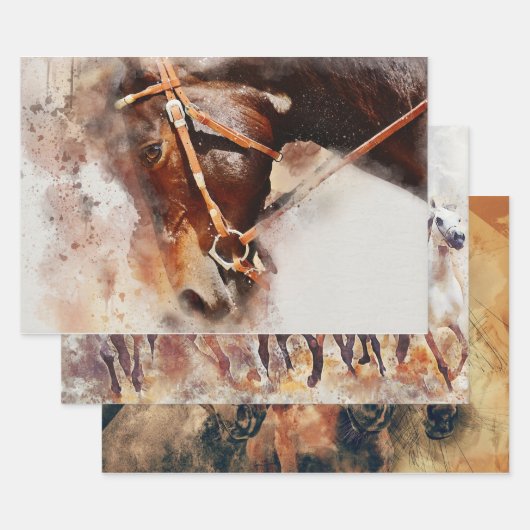 Paarden Westerne ontkoppelingspieken Waterverf Inpakpapier Vel (Set)
