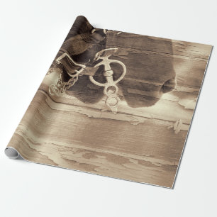 Paarden Westerne Sepia Rustic Wood Ontvlechting Cadeaupapier