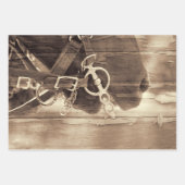 Paarden Westerne Sepia Rustic Wood Ontvlechting Inpakpapier Vel (Voorkant 2)