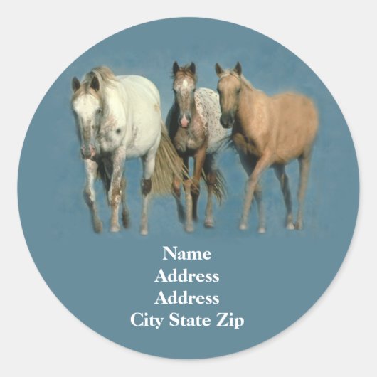 Paarden Wild en prachtig adreslabel Ronde Sticker (Voorkant)