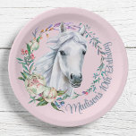 Paarden zadelen op cowgirl verjaardag gepersonalis papieren bordje<br><div class="desc">Paarden zadelen op cowgirl verjaardagsfeestje op persoonlijke papieren borden sjabloon. Heel aardig voor het feest van de paardenliefhebbers.</div>