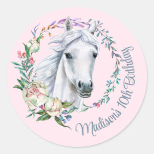 Paarden zadelen op cowgirl verjaardag gepersonalis ronde sticker