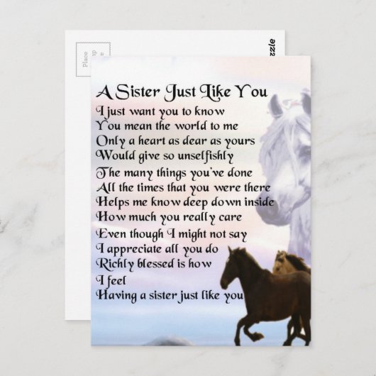 Paarden Zuster Poem Briefkaart (Voorkant / Achterkant)