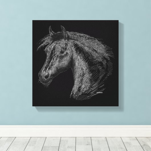 Paarden: zwart canvas afdruk (Insitu (Houten vloer))
