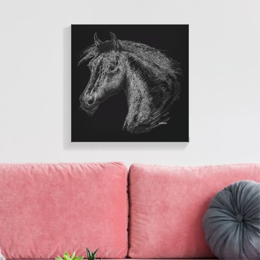 Paarden: zwart canvas afdruk (Insitu (Woonkamer))