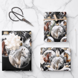 Paarden zwart en goud Kerstcitaat Inpakpapier Vel
