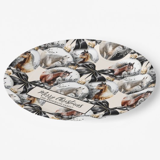 Paarden zwart en goud Kerstcitaat Papieren Bordje (Gekanteld)