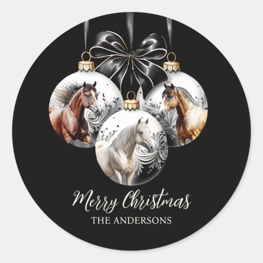 Paarden zwart en goud Kerstcitaat Ronde Sticker (Voorkant)