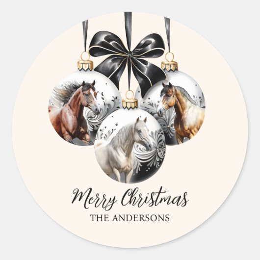 Paarden zwart en goud Kerstcitaat Ronde Sticker (Voorkant)