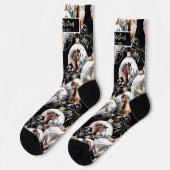 Paarden zwart en goud Kerstcitaat Sokken (Links)