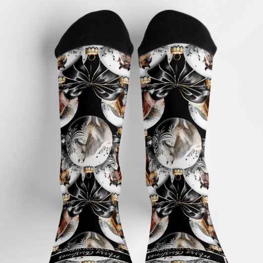 Paarden zwart en goud Kerstcitaat Sokken (Top)
