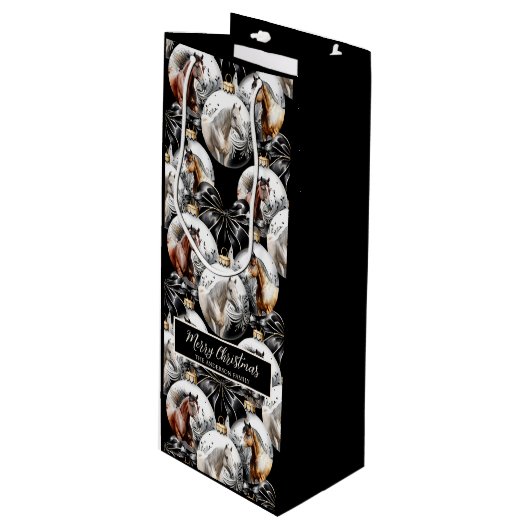 Paarden zwart en goud Kerstcitaat Wijn Cadeautas (Voorkant Gekanteld)