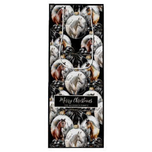 Paarden zwart en goud Kerstcitaat Wijn Cadeautas