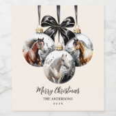 Paarden zwart en goud Kerstcitaat Wijn Etiket (Enkel label)
