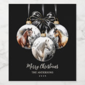 Paarden zwart en goud Kerstcitaat Wijn Etiket (Enkel label)