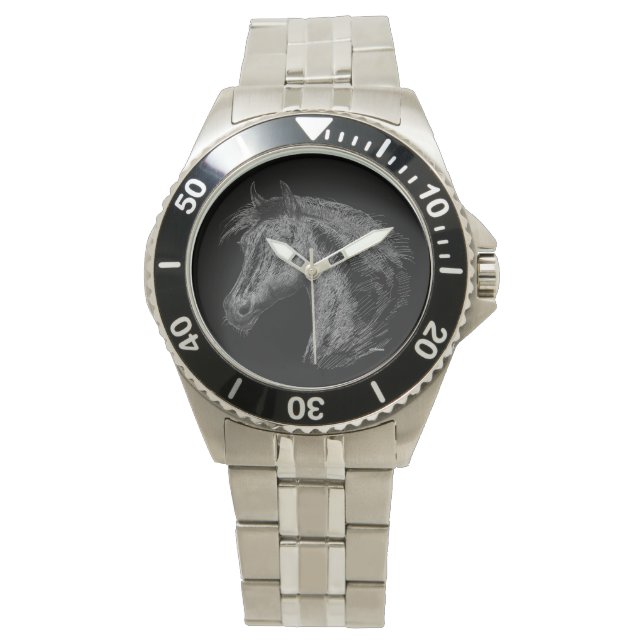Paarden: zwart horloge (Voorkant)