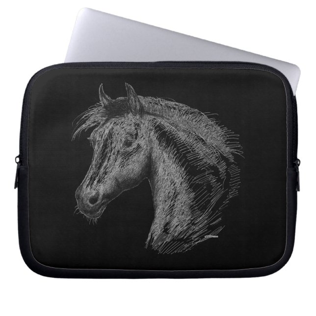Paarden: zwart laptop sleeve (Voorkant)