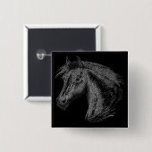 Paarden: zwart vierkante button 5,1 cm (Voorkant /achterkant)