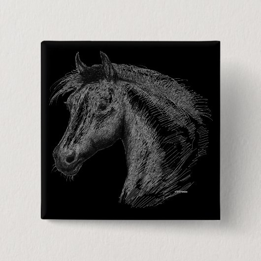 Paarden: zwart vierkante button 5,1 cm (Voorkant)