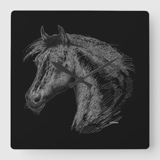 Paarden: zwart vierkante klok (Voorkant)