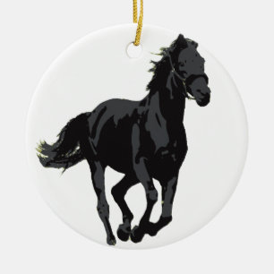 Paarden - Zwarte Stallion Keramisch Ornament