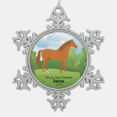Paardenaandenken met  Rasnaam Jaar Tin Sneeuwvlok Ornament (Voorkant)