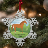 Paardenaandenken met  Rasnaam Jaar Tin Sneeuwvlok Ornament