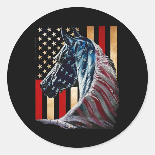 PaardenAmerikaanse vlag Dag 4e juli Ronde Sticker (Voorkant)