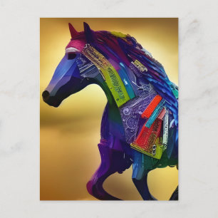 Paardenansichtkaart met gemengde media briefkaart